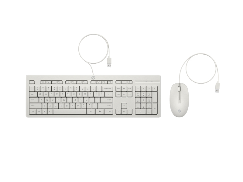 HP 225 Combo Teclado y Raton USB G2 - Tecla Copilot - Patas Ajustables - Raton Optico 1200 DPI - Plug & Play - Facil de Limpiar - Fabricado con Material Reciclado - Color Blanco