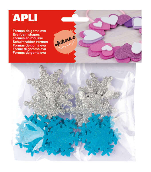 Apli Formas Goma Eva Adhesivas Copo de Nieve Purpurina 22 U - Decoracion Navideña - Faciles de Pegar - Brillantes y Llamativas · Pack de 5 uds.