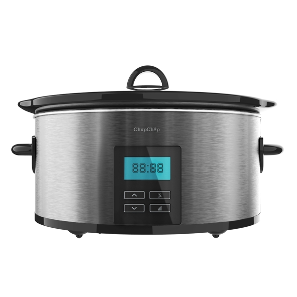 Cecotec Chupchup Matic Olla de Coccion Lenta - Pantalla LCD - Capacidad 5.5L - Cubeta Ceramica Ovalada - Programable - Tapa Cristal Abatible - Recetario - Acero con Acabados en Negro