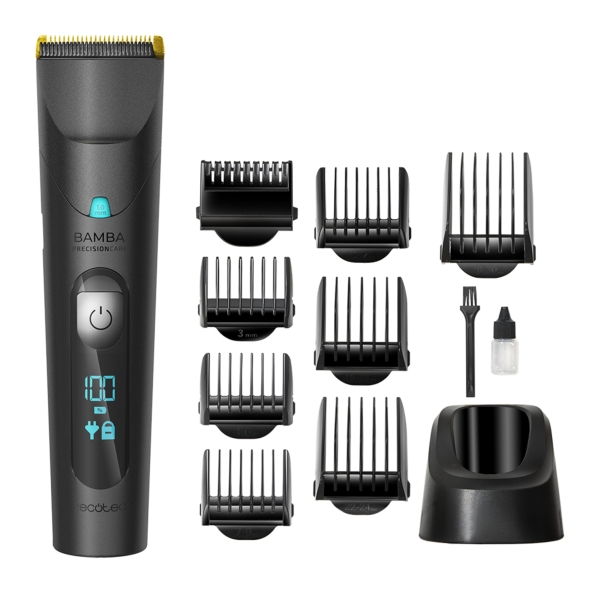 Cecotec Precisioncare Wet and Dry Cortapelos - Autonomia hasta 120min - IPX6 - Peines Surtidos - Pantalla LED - Bateria de Litio - Cuchillas con Recubrimiento de Titanio - Color Negro