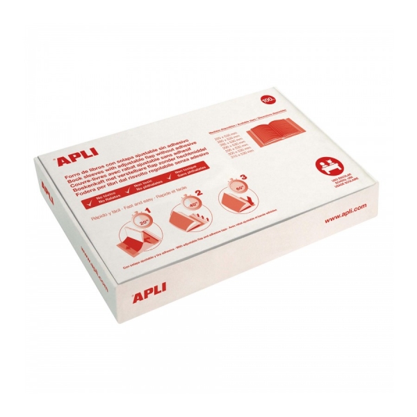 Apli Caja de 100 Forros para Libros 280mm PVC 130 micras - Solapa Autoajustable - Facil Forrado en 3 Pasos - Transparente