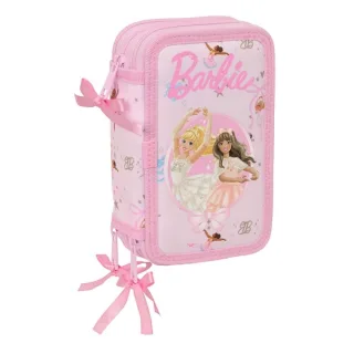 Safta Barbie Ballet Plumier de 3 Pisos - 37 Piezas - Goma - Lapiz - 2 Boligrafos - Sacapuntas - 2 Reglas - 16 Colores - 14 Rotuladores - 12.5x19.5x5.5cm - Color Rosa