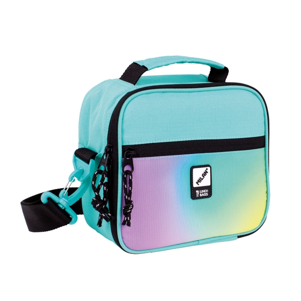 Milan Sunset Bolsa Isotermica Porta Alimentos 3,5L - Incluye 3 Recipientes para Alimentos - Interior Aislante Termico - Apertura Total - Correa Regulable y Extraible - Color Turquesa
