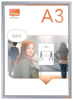 Nobo Porta Posters con Marco de Clip de Aluminio A3 - Elegante Marco Anodizado - Mecanismo de Clip de Ajuste a Presion - Superficie de Exposicion A3 - Blanco
