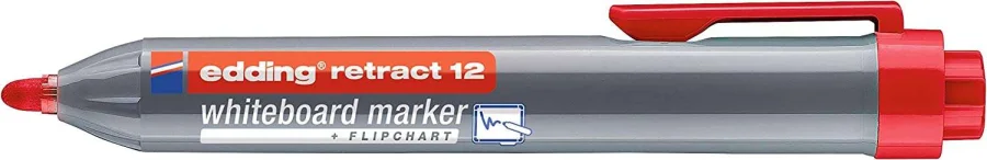 Edding Retract 12 Rotulador para Pizarra Blanca Retractil - Punta Redonda - Trazo entre 1.5 y 3mm - Recargable - Secado Rapido - Color Rojo · Pack de 10 uds.