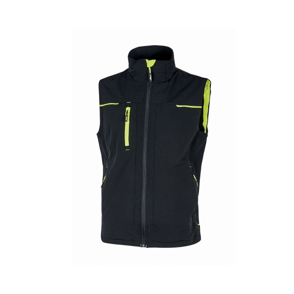 Upower Saturn Chaleco de Tela Resistente - Talla 2XL - Suave, Repelente al Agua, Transpirable, Secado Rapido, Bolsillos Practicos, Detalles Reflectantes, Proteccion DPI1 - Color Negro Carbon