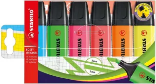 Stabilo Boss 70 Pack de 6 Marcadores Fluorescentes - Trazo entre 2 y 5mm - Recargable - Tinta con Base de Agua - Colores Surtidos