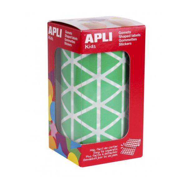 Apli Rollo de Gomets Triangulares - Adhesivo Permanente - 2.832 Gomets - Adhesivo Base Agua - Color Verde