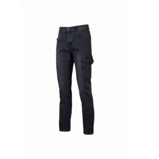 Upower Tommi Vaqueros Cargo de Trabajo - Talla 28 - Tejido Elastico, Bolsillos Laterales con Botones, Proteccion DPI1, Ajuste Regular - Color Negro Carbon