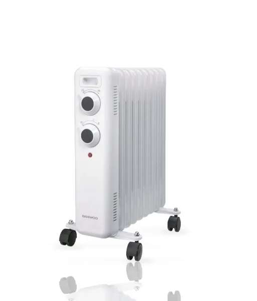 Daewoo DW9503 Radiador de Aceite - Potencia 2000W - 9 Elementos - Termostato Regulable - Ruedas - Asa de Transporte - Indicador Luminoso - Color Blanco