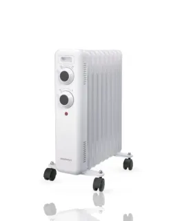 Daewoo DW9503 Radiador de Aceite - Potencia 2000W - 9 Elementos - Termostato Regulable - Ruedas - Asa de Transporte - Indicador Luminoso - Color Blanco