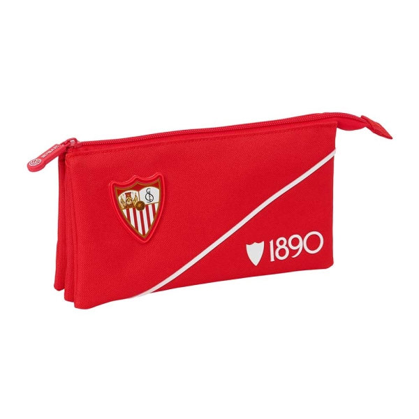 Safta Sevilla FC Portatodo - 3 Compartimentos con Cremallera - Bolsillo Interior Central - 22x12x3cm - Color Rojo