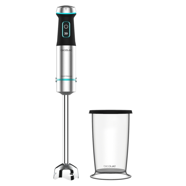 Cecotec Power TitanBlack 1200 XL Batidora de Mano - 1200W - 4 Cuchillas de Titanio en Cruz - Campana Antisalpicaduras - Velocidad Ajustable - Vaso 800ml - Funcion Turbo - 6.8x6.8x48cm - Colo