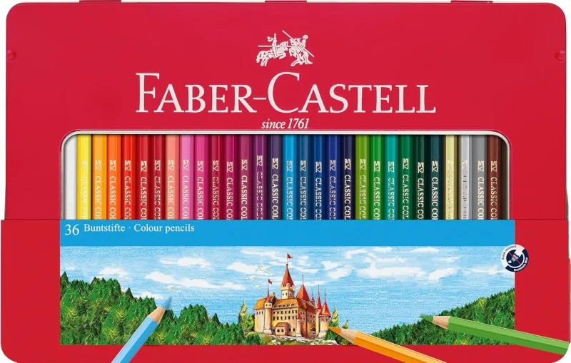 Faber-Castell Classic Colour Caja Metalica con 36 Lapices de Colores Hexagonales - Resistencia a la Rotura - Colores Surtidos