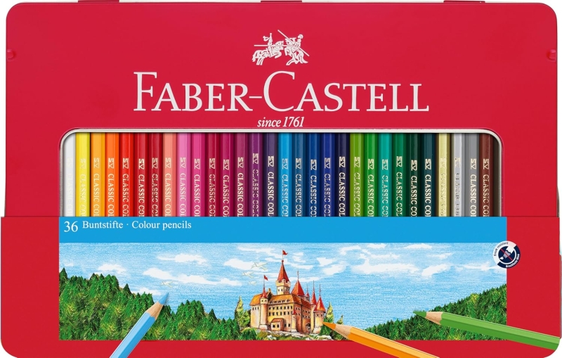 Faber-Castell Classic Colour Caja Metalica con 36 Lapices de Colores Hexagonales - Resistencia a la Rotura - Colores Surtidos