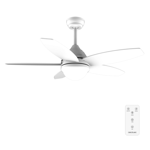 Cecotec EnergySilence Aero 4200 WhiteWood Ventilador de Techo con 5 Aspas y Luz Integrada - 49W - Diametro de 42" - 3 Tonos LED - Temporizador - 3 Velocidades - Modo Invierno - Color Blanco