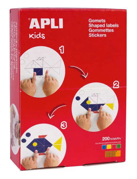 Apli Caja de 8.200 Gomets Redondos - 3 Medidas Ø 10 mm, Ø 15mm y Ø 23mm - Ideal Escuelas Infantiles y Colegios - Adhesivo Permanente - Colores Surtidos