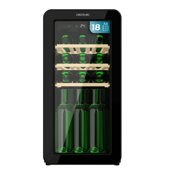 Cecotec Bolero GrandSommelier Origin 18 Hit Black Vinoteca 18 Botellas - Luz LED - Temperatura Regulable - Estilo Retro - Compresor Integrado - Ventilador Interior - 74.3x36.6x47.6cm - Color