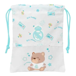 Safta Real Madrid Preescolar Saquito para Merienda - Cierre con Cordon - Compacto - 20x25cm - Color Blanco