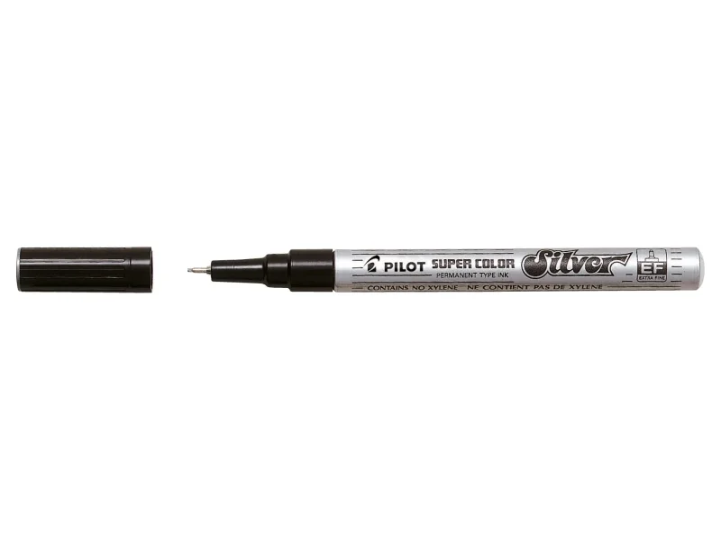 Pilot Super Color Rotulador Permanente Fino - Punta de 1mm de Poliacetal - Tinta muy Densa y Opaca - Cuerpo Metalico - Color Plata · Pack de 12 uds.
