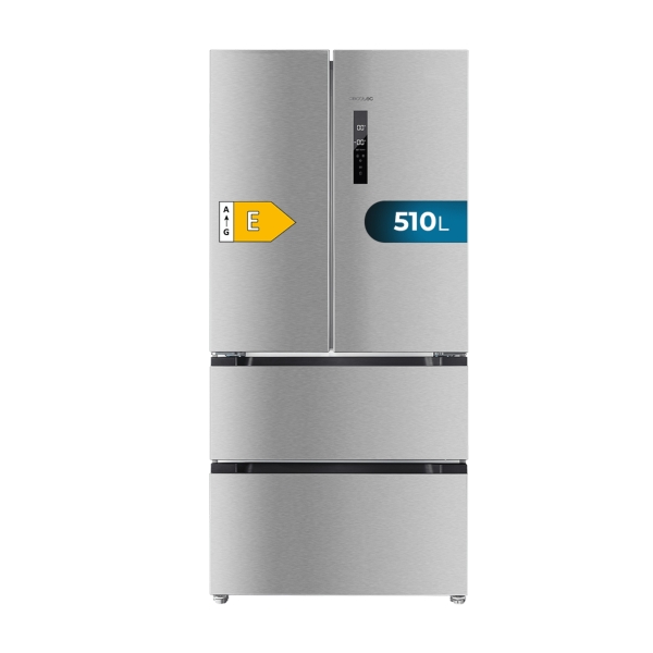 Cecotec Bolero CoolMarket FD 510 Inox E Frigorifico Puerta Francesa de 4 Puertas - Capacidad 510L - Total Nofrost - Congelacion Ultrarapida - Frio Envolvente - Clase E - 183x85cm - Color Ace