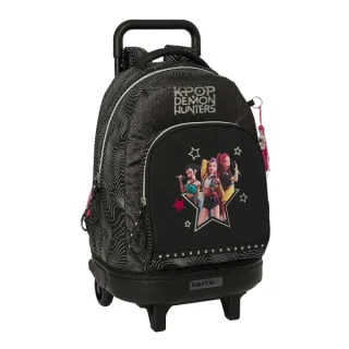 Safta K-Pop Demon Hunters Energy Mochila con Carro - Extraible - 33L - Portabotellas - Tarjeta de Identificacion Personal - Doble Tirador - Asa - Bolsillo Frontal - 33x45x22cm - Color Negro