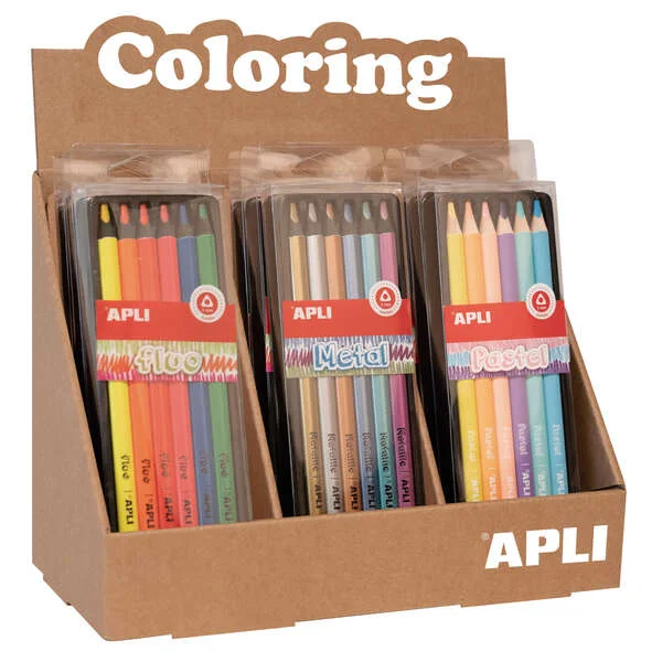 Apli Jumbo Set de Lapices - 5mm de Grosor - 12 Cajas Surtidas con 6 Lapices Cada Una - Fluo, Metal y Pastel