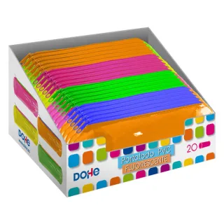 Dohe Expositor con 20 Portatodos Simples Redondos - Fabricados en PVC de 280 Micras Transparente Fluorescente - Cierre de Cremallera - Colores Surtidos