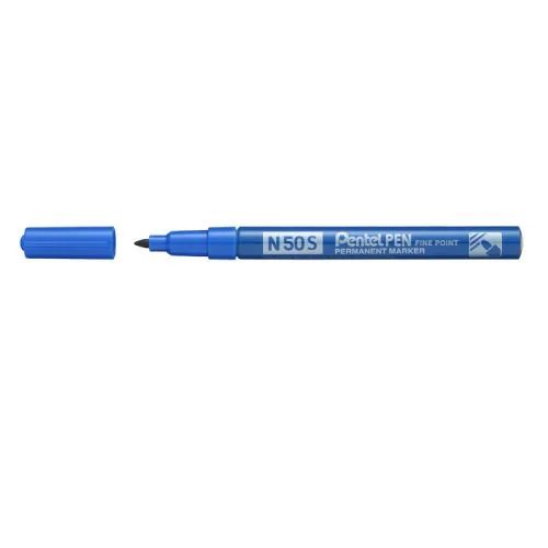 Pentel Pen N50S Rotulador Permanente - Punta Fina 3.18mm - Resistente a Agua y Luz - Color Azul · Pack de 12 uds.