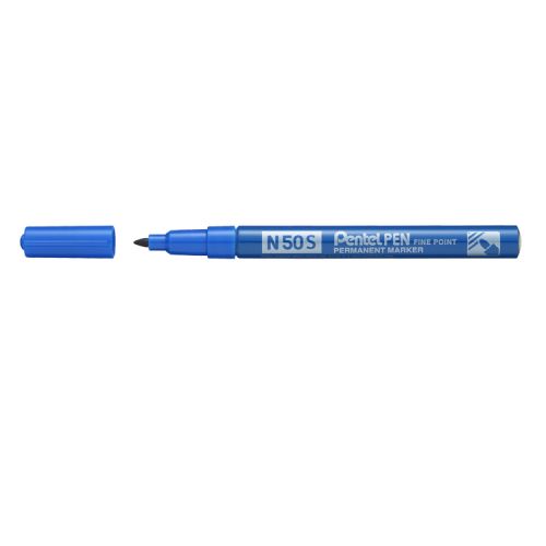 Pentel Pen N50S Rotulador Permanente - Punta Fina 3.18mm - Resistente a Agua y Luz - Color Azul · Pack de 12 uds.