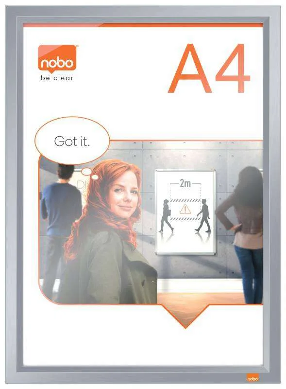 Nobo Porta Posters Clip Aluminio A4 - Marco Anodizado - Cambio Rapido y Sencillo - Blanco
