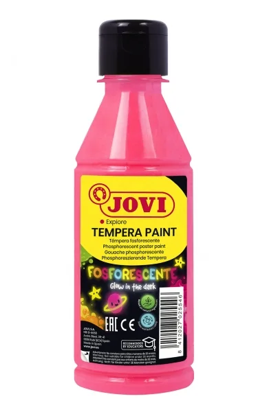 Jovi Tempera Paint Tempera Liquida Fosforescente 250ml - Brilla en la Oscuridad - Secado Rapido - Excelente Rendimiento - Facil Aplicacion - Buena Adherencia - Color Rosa