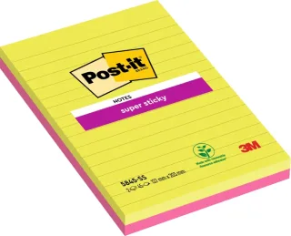 Post-It Super Sticky Pack de 2 Blocs de 45 Notas Adhesivas Reposicionables - Forma Rectangular - 203x127mm - Colores Surtidos