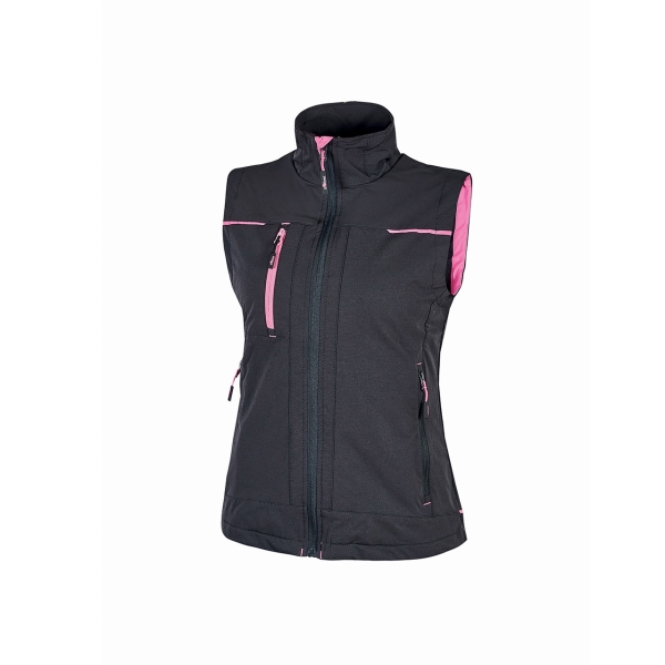 Upower Saturn Lady Chaleco Resistente y Suave - Talla 2XL - Repelente al Agua, Transpirable, Secado Rapido, Bolsillos Practicos, Detalles Reflectantes, Proteccion DPI1 - Color Gris Fucsia