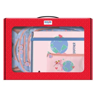 Dohe Pack Mochila, Carpeta y Portatodo Pink Panther - Maletin Regalo 365x515x105mm - Carpeta A4 Recambio - Mochila 3 Compartimentos Grande - Portatodo Triple