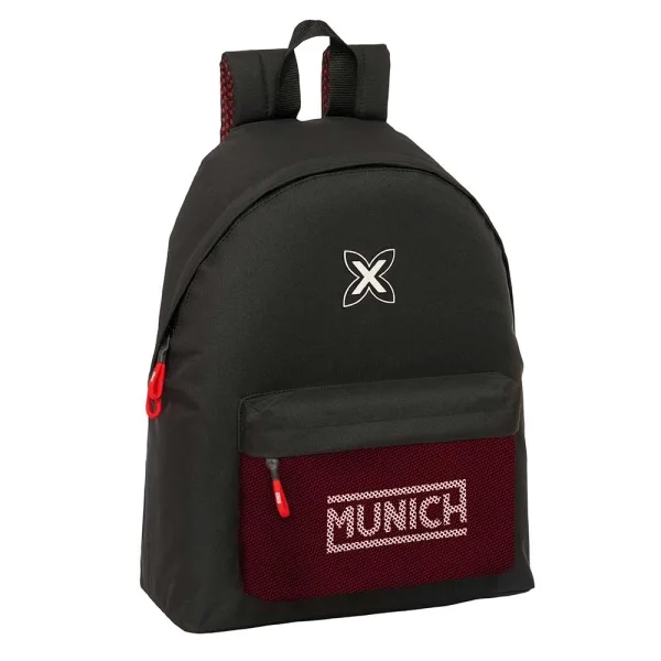 Safta Munich Vulcan Mochila - Bolsillo Frontal - Hombreras Acolchadas - Espalda Acolchada - Doble Tirador en Cremallera - Asa de Mano Superior - 20.8L - 330x150x420mm - Color Negro y Rojo