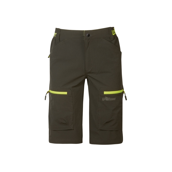 Upower Ares Bermudas de Trabajo con Corte Jogging - Talla 2XL - Multibolsillos con Cremallera y Velcro, Proteccion Lumbar, Cinta Reflectante, Impermeables - Color Verde Oscuro