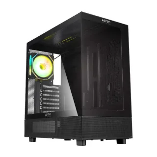 Abysm Danube Sava H400 Black Caja Torre ATX, ITX, Micro ATX - Lateral y Frontal Cristal Templado - 3.5" y 2.5" - USB-A, USB-C y Audio - 1 Ventilador ARGB Instalado - Soporta Refrigeracion Li