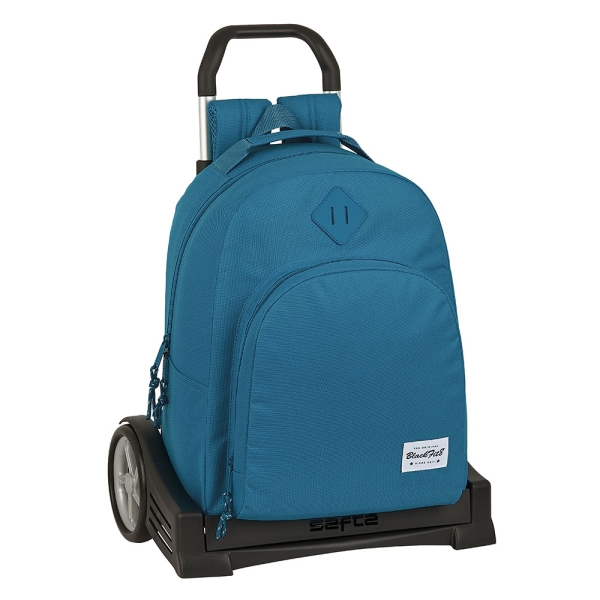 Safta Blackfit8 Egeo Mochila con Carro - Tirador Doble - Bolsillo Frontal - Hombreras Acolchadas - Asa Forrada - Mochila Extraible - Ruedas Antivibracion - 320x150x420mm - Color Azul