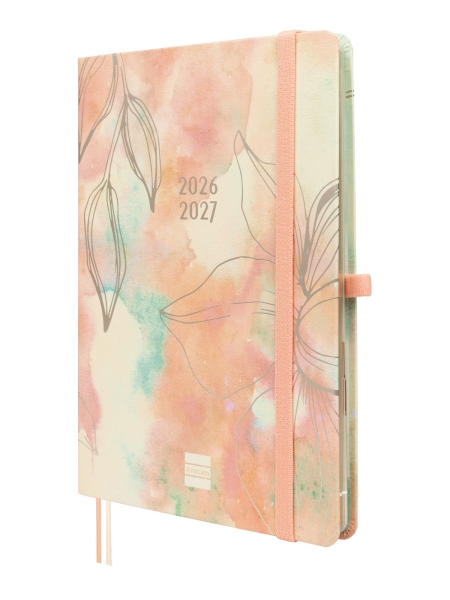 Finocam Minimal Agenda de Tapa Dura Internacional - 18 Meses - Semana Vista Horizontal - Formato M5 - 140x190mm - Papel Crema de 80g/m2 - Bolsillo Interior - Cierre con Goma - Multicolor