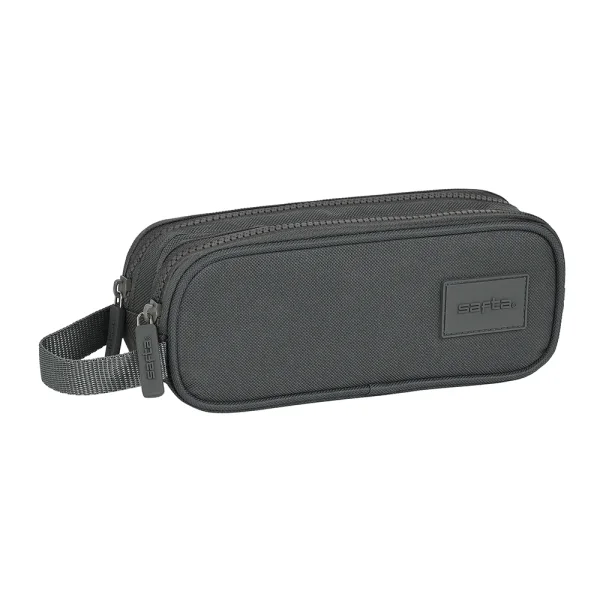 Safta Basic Portatodo - 2 Compartimentos con Cremalleras - 1L - Asa Lateral - 210x60x80mm - Color Gris