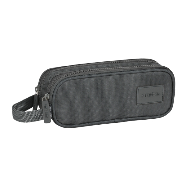Safta Basic Portatodo - 2 Compartimentos con Cremalleras - 1L - Asa Lateral - 210x60x80mm - Color Gris