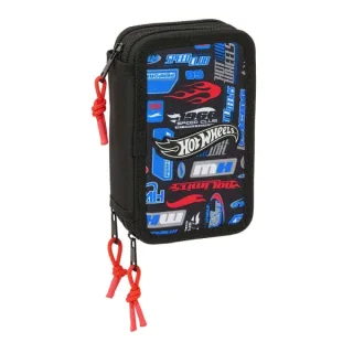 Safta Hot Wheels Plumier de 3 Pisos - 37 Piezas - 1.3L - Goma - Lapiz - Boligrafos - Sacapuntas - Reglas - 16 Colores - 14 Rotuladores - 125x55x195mm - Color Azul