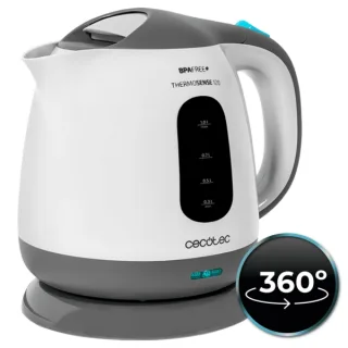 Cecotec ThermoSense 120 Hervidor de Agua de 1L - Potencia 1100W - Libre de BPA - Base 360º Independiente - Filtro Antical - Apagado Automatico - Color Blanco