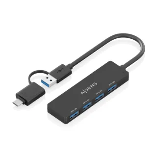 Aisens Hub USB 3.1 USB-A/USB-C - 4xUSB-A - 15cm - Color Negro