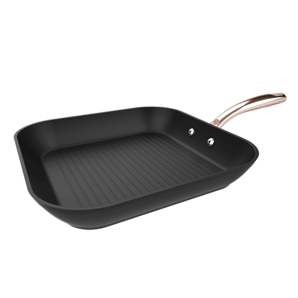 Cecotec Polka Fantasy Grill Golden Sarten Cuadrada de 28cm - Aluminio Forjado - Mango Remachado - Revestimiento Antiadherente - Apto para Horno hasta 230°C - Compatible con Induccion - Color