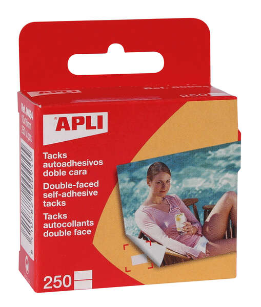 Apli Pack de 250 Tacks Autoadhesivos Doble Cara 10x16mm - Ideal para Fotos, Scrapbooking y Manualidades - Libre de Acidos - Transparente