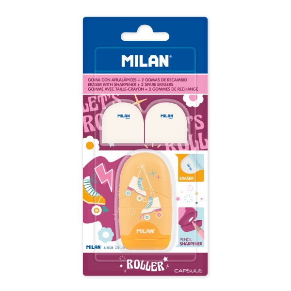 Milan Capsule Roller Afilaborra - 2 Gomas de Recambio - Cuchilla de Acero de Seguridad - Color Rosa