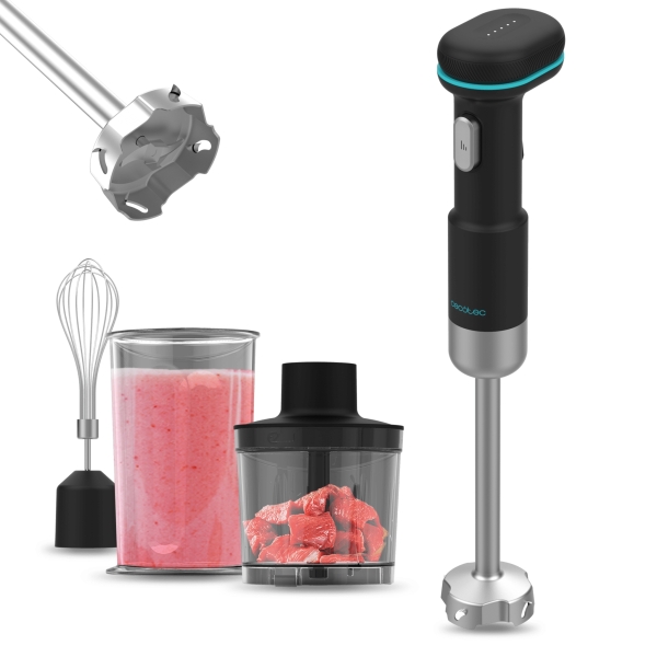 Cecotec BlendGo Batidora de Mano con Bateria - 180W - Carga Rapida en 2h - Autonomia 30min - Proteccion contra Sobrecalentamiento - Velocidad Ajustable - Accesorios Versatiles - Bateria - Co