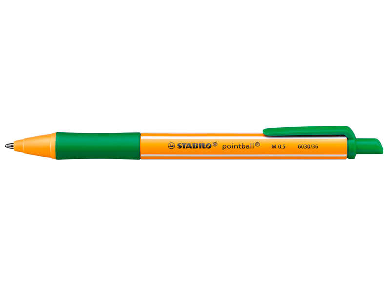 Stabilo Pointball Boligrafo Retractil - Punta de 1mm - Tinta con Base de Aceite - Recargable - 79% Plastico Reciclado - Grip Antideslizante - Color Verde · Pack de 10 uds.